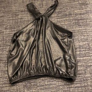 Metallic silver halter top